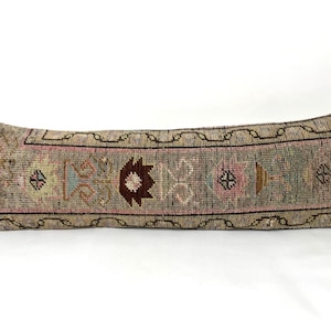 10&quot; X 34&quot; Muted Soft Color Carpet Lumbar Cover, Decorative Cushion for Bed or Sofa, Turkish Kilim Pillow, Narrow Long Lumbar Case, 25X85 Cm