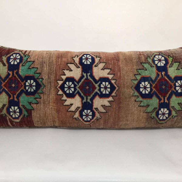 High Quality Handmade Pillow, Unique Beautiful Design Lumbar Pillow Cover, Wool Large Bedding Pillow, Bed Pillow Vintage 14" X 35" Inches