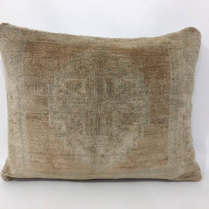 Muted Soft Color Large Pillow Rug Cover, Handmade Extra Large Pillow Cover, Turkish Carpet Pillow Case, 20&quot; X 26&quot; Inch Wool Cushion Cover