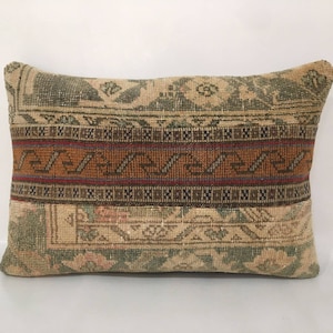 Muted Color Patchwork Pillow, Soft Color Antique Rug Lumbar Cover, 16X24 Inches Wool Kilim Lumbar Cover, Pillow Cover, Turkish Pillow Cover
