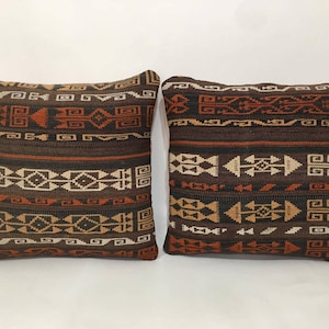 Vintage Wool Pair Kilim Pillow Cover, 16X16 inches Home design Interior Designer Cushion Cover Farmhouse French Decor Pillow Cover 40x40 Cm