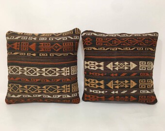 Vintage Wool Pair Kilim Pillow Cover, 16X16 inches Home design Interior Designer Cushion Cover Farmhouse French Decor Pillow Cover 40x40 Cm