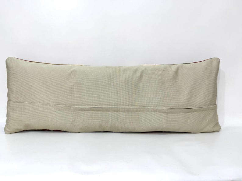 Kilim Pillow Cover, 14"x38" Kissen Kilim Pillow, Blue Cushion, Bed Lumbar Pillow, Bedding Long Pillow Cover, Blue Decor, Kissen Pillow image 4