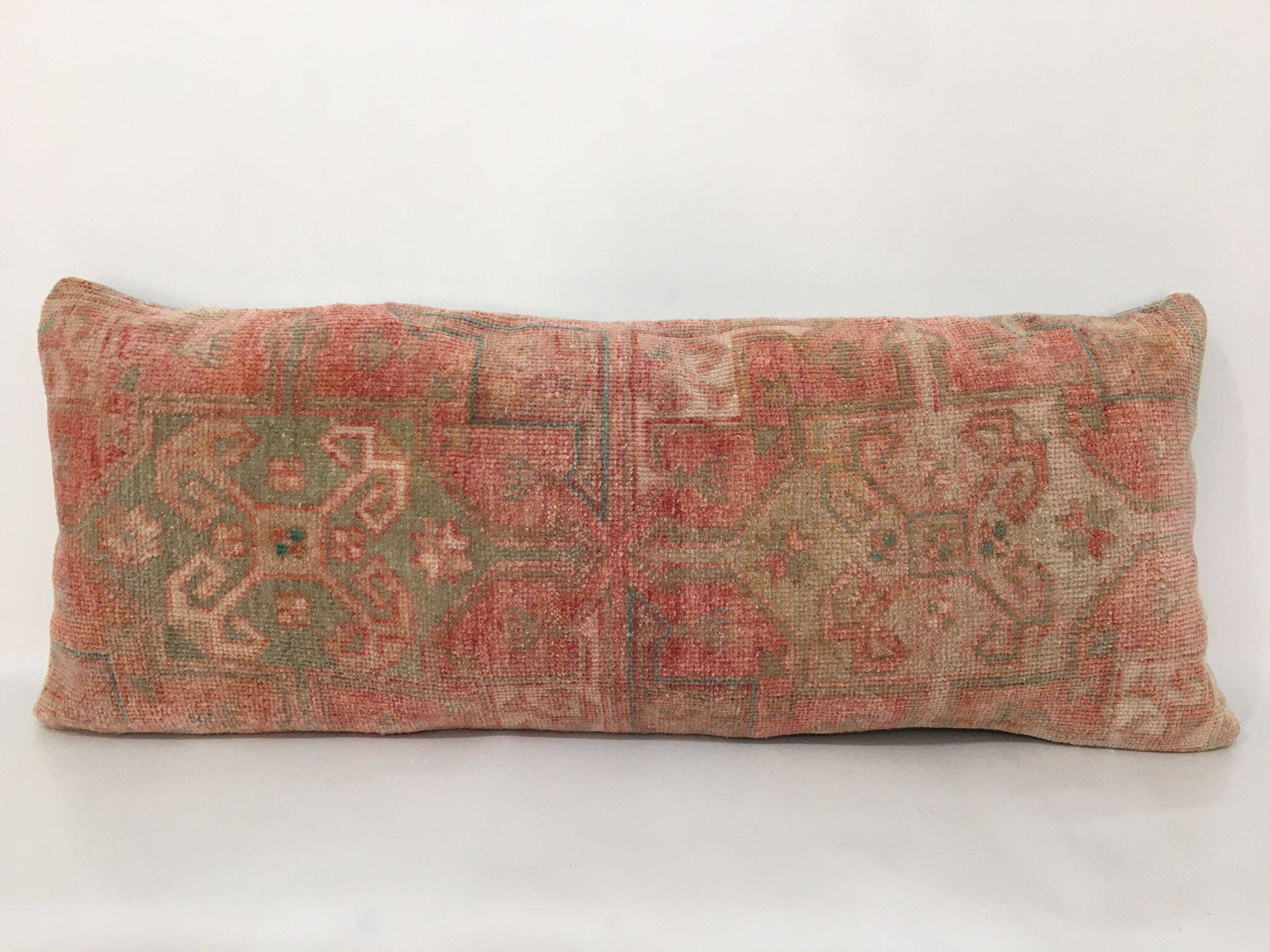 Handmade Long Pillow Cover, Turkish Pillow Case, Large Carpet Rug Pillow, Turkey Rug Pillow, Wool Vintage Lumbar, 15" X 38" Inches
