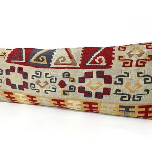 Kilim Pillow Cover, 14"x38" Kissen Kilim Pillow, Blue Cushion, Bed Lumbar Pillow, Bedding Long Pillow Cover, Blue Decor, Kissen Pillow image 3