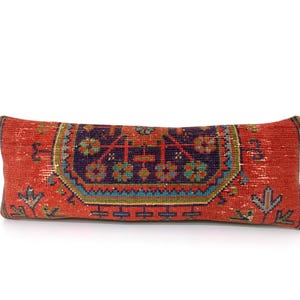 12x35 Vintage Anatolia Lumbar Pillow, Rust Red Terracotta Deep Purple Green, Turkish Body Pillow, Red and Purple Boho Cushion Cover, Bench