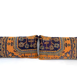 Muted Orange Navy Blue Bench Cushion, Neutral Living Room Decor