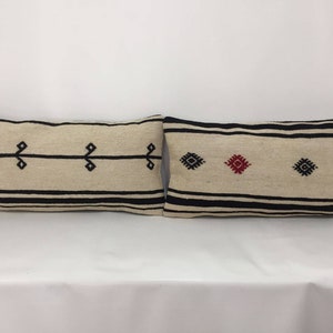 Kilim Pillow Cover, Kilim Lumbar Pillow, Lumbar Pillow Cover, Turkish Kilim Pillow, Kilim Cushion, Organic Cream Wool with Natural Black