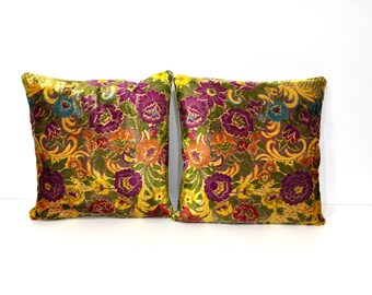 Bohemian Velvet Matching Pillow Case, Velvet Vintage Textile with Flower Design Pillow Cover, 20" X 20" Inches