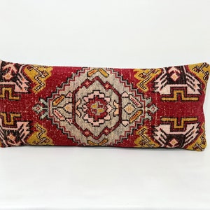 Long Lumbar Pillow, Neutral Wool Long Pillow, Extra Long Pillow Cover, Ethnic Primitive Turkish Design, Country Home Decor Handmade Vintage