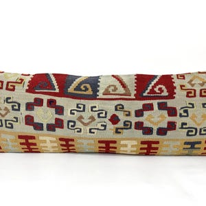 Kilim Pillow Cover, 14"x38" Kissen Kilim Pillow, Blue Cushion, Bed Lumbar Pillow, Bedding Long Pillow Cover, Blue Decor, Kissen Pillow image 5