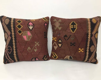 Matching Pillows, Pillow Covers, Vintage Pillow, Pair Pillow Covers, Set of Two Pillow, 16” X 16” Pillows, Muted Pair Pillow, Wool Handmade