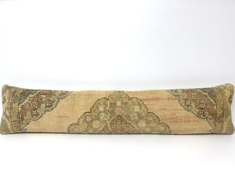 Vintage Turkish Geometric Design Long Lumbar Pillow, HeadBoard Pillow, Tan, Olive Green, Beige Pillow, 12x51 DELIVERED DUTY PAID!!!