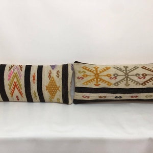 Pair Kilim Pillow, Muted Pillow Cover, Organic Pillow Cover, 100% Handmade Antique Pair Pillow Cover, Wool Kilim Lumbar Pillow, Bedding Deco