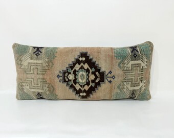 15&quot; X 34&quot; Carpet Cushions, Beautiful Lumbar, Interior Decor, Boho Home Decor, Rustic Home Living, Woven Wool Lumbar, Vintage Pillow Cover