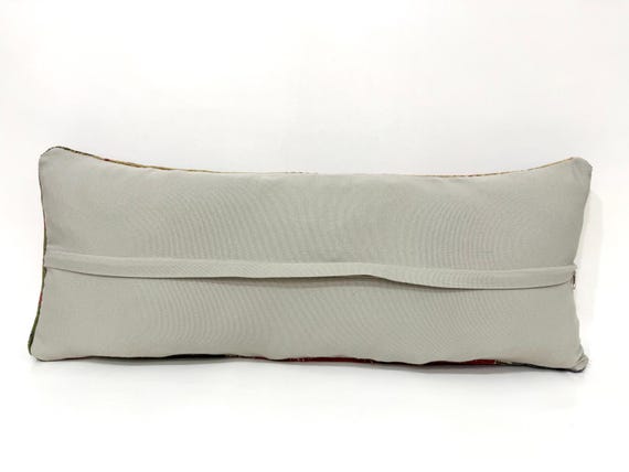 Boho Kissen, Handgefertigtes Wollkissen, Vintage Kissen, 33 x 82 cm großes Rot Blaues Kissen Sofa Couchkissen