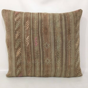 24&quot; X 28&quot; Inches Large Pillow Cover, Handmade Turkish Kilim Pillow Case, Natural Brown Kilim Cushion Cover, Large Couch Pillow