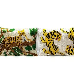 Yellow Tiger Velvet Pillow, Handmade Lumbar Pillow, Silk Pillow Case, Velvet Cushion Cover, Set Tiger Pillow, Kids Pillow, Animal Pillow