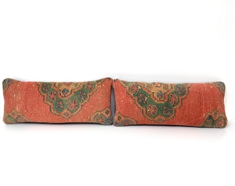 Muted Soft Color Sofa Lumbar, Pair Pillow Case, Turkish Traditional Motifs Kilim Lumbar Cover, Pastel Color Pair Pillows, 10"  X 24" Inches