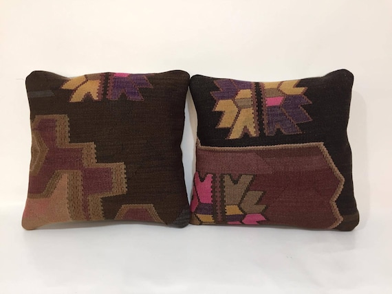 Pair Pillow Covers, Bohemian Kilim Pillow, Matching Pillow, Vintage Pillow Cover, Wool Handmade Pair Cushions, 16X16 Pillow Cover, HANDMADE