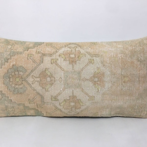 Wool pillow, Lumbar pillow, Carpet pillow, Lumbar pillow cover, Muted Color pillow cover, Muted Orange and Green Color 16&quot; X 33&quot; Inches
