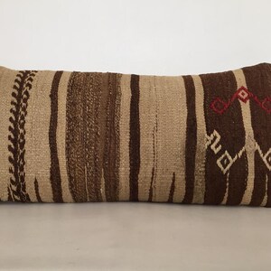 Capa de almofada, Almofada vintage, Lã ORGÂNICA natural, Almofada boho, Almofada kilim, Almofada de cama, Almofada de cama, Fronha de almofada 12"x24", Marrom