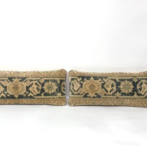 Pair Pillows, Matching Pillows  Carpet Pillows, Wool Pillows, Lumbar Pillow, Chair Pillow, 9&quot; X 20&quot; Inches, Persian Antique Rug Pillow