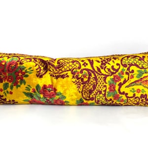 Luxurious Gold Velvet Extra Long Decorative Lumbar Pillow Cover with Flowers Pattern  Unique Bedroom Decor, Housewarming Gift Interior Decor