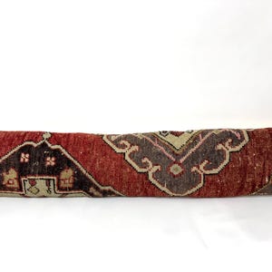 10X48 Anatolian Rug Pillow, Handmade Extra Long Lumbar for Bed, Bench Sofa Decor Rust Red Purple Dark Brown Natural Wool