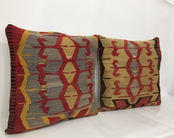 Beautiful Large Kilim Pillow, Wool Vintage Kilim Lumbar, Woven Cushion Cover, Country French Home Decor, Kitchen Cushions, Antique Pillow