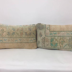 Muted Color Pillow Cover, Soft Warm Pair Carpet Lumbar, Turkish Handcrafted Pair Pillow, Wool Vintage Carpet Pillow, Decorative Cushion Case