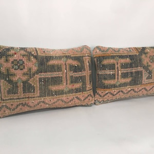 Vintage Carpet Pair Pillow Case, Matching Pillow, Oushak Rug Pillow, Bedroom Pillow Cover, Wool Cushion Cover, 10”X16&quot; Small Pillow Covers