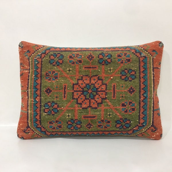 16"x24" Orange Green Color Soft Wool Pillow Cover, Handwoven Vintage Pillow Cover, Oversized Cushion Covers, Big Sized Pillow Covers