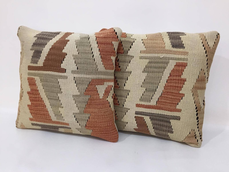 Tribal Design Pair Pillow Covers Handwoven Pillow 16X16 Inch Pillow Cover Bohemian Decor Pair Kilim Pillow Pair Kilim Pillows