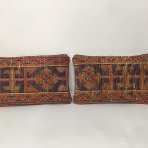 Turkish Small Pillow, Vintage Carpet Pillow, Handmade Pillow, Small Pillow Cover, Muted Chair Pair Pillow, 2 Pillow Covers, ORGANIC Wool