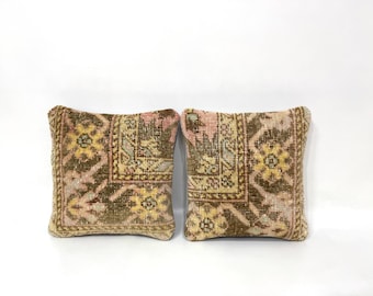 Neutral Primitive Boho Pillow, Earthy Home Accent Decor, Set of Two Pillows 12x12