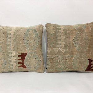 16&quot;x16&quot; Pair Pillow Covers, Muted Soft Color Turkish Cushion Covers, Tribal Ethnic Pillow, Bedding Pillow, Sofa Pillow, Couch Pillow