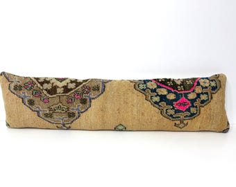 Cojín lumbar extralargo de lana hecho a mano de 12x47 pulgadas, cojín de dormitorio con diseño bohemio, cojín lumbar extragrande para cama, cojín de alfombra de color suave