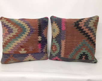 20"X20" Kilim Pair pillows, Turkish kilim pillow, Pillow covers, Handmade pillows, Interior design, Set of pillows, Vintage handmade, Kilim