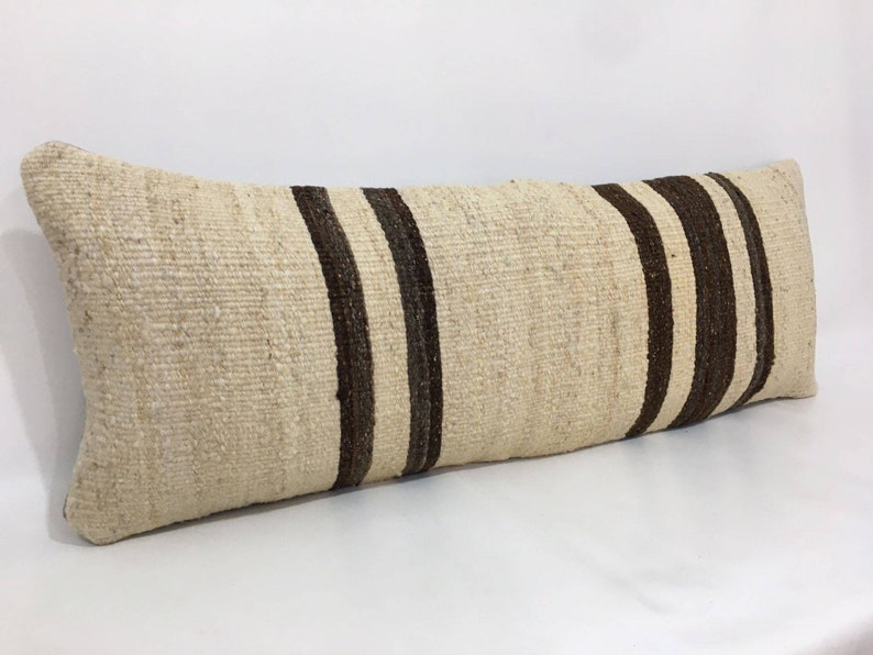 Organic Cream Wool With Neutral Brown Striped Long Bed Pillow Etsy