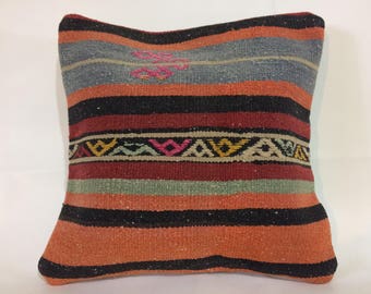 Kelim Kissen, 16"x16" Pillow Cover, Cuscino, Cushion Cover, Kilim Pillow Cover, 16x16 Cushion Cover, Home Living, Home Decor, Sale Pillows