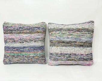 Vintage Kilim Pillow Cover, Striped Color Pillow Cover, Handmade Bedding Pillow, Kitchen Pillow Cover, 20" X 20" Inches Pair Pillow Case