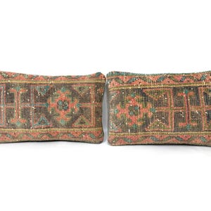 Handwoven Wool Lumbar Pillow Cover Pair, Bohemian Accent Pillow 10” x 16”