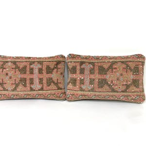 Funda de almohada bohemia antigua, juego de dos fundas de almohada Kilim de 9x14 pulgadas, funda de cojín pequeña, almohada para silla, estilo minimalista de mediados de siglo. imagen 6