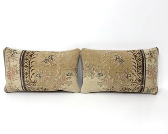 Cojín pequeño para banco estilo boho de 30 x 53 cm, color beige, crema y marrón neutro. Cojín para silla, estilo boho, color suave, cojín desteñido. ENTREGA CON IMPUESTOS PAGADOS.