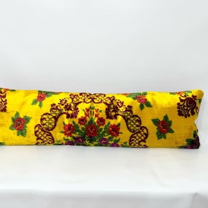 Long Lumbar Pillow, Velvet Pillow Cover, Vintage Extra Long Bedding Pillow Cover with Flowers Pattern Lumbar, 12&quot; X 41&quot; Inches Lumbar