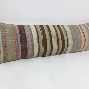 8 X 28 Pillow Cover, Kilim Pillow Cover, 100% Organic Wool Long Striped Kilim Pillow Cover, Long Cushion Handspun Pure Wool Pillow Cover