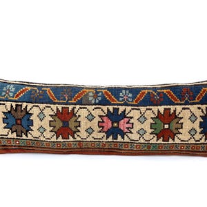 Lumbar Pillow Case, Handmade Pillow, Blue Red Pillow Cover, Vintage Pillow, Boho Interior Design, Sofa Pillow, 13" X 36" Inches