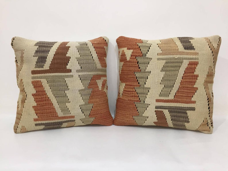 Tribal Design Pair Pillow Covers Handwoven Pillow 16X16 Inch Pillow Cover Bohemian Decor Pair Kilim Pillow Pair Kilim Pillows