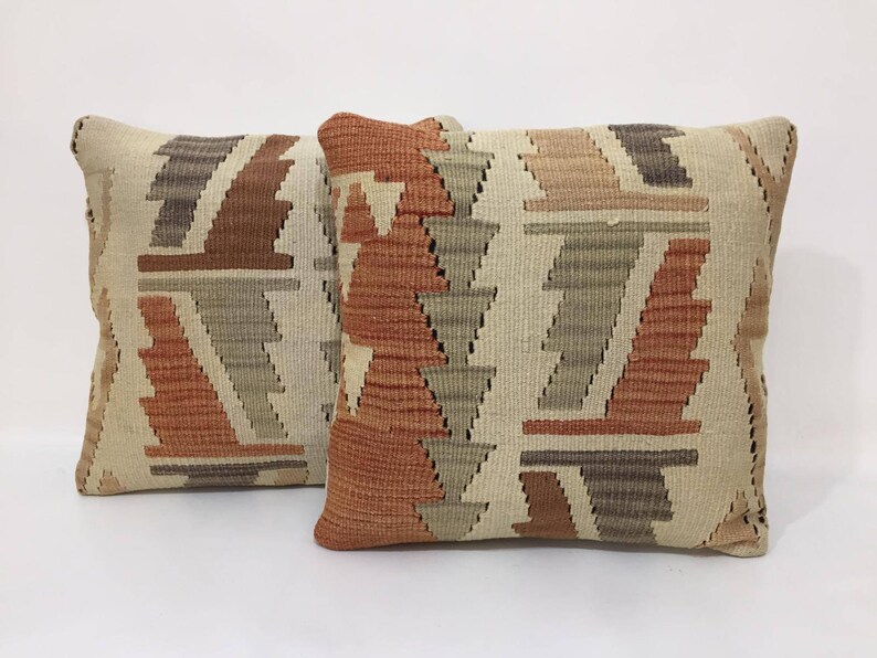 Tribal Design Pair Pillow Covers Handwoven Pillow 16X16 Inch Pillow Cover Bohemian Decor Pair Kilim Pillow Pair Kilim Pillows